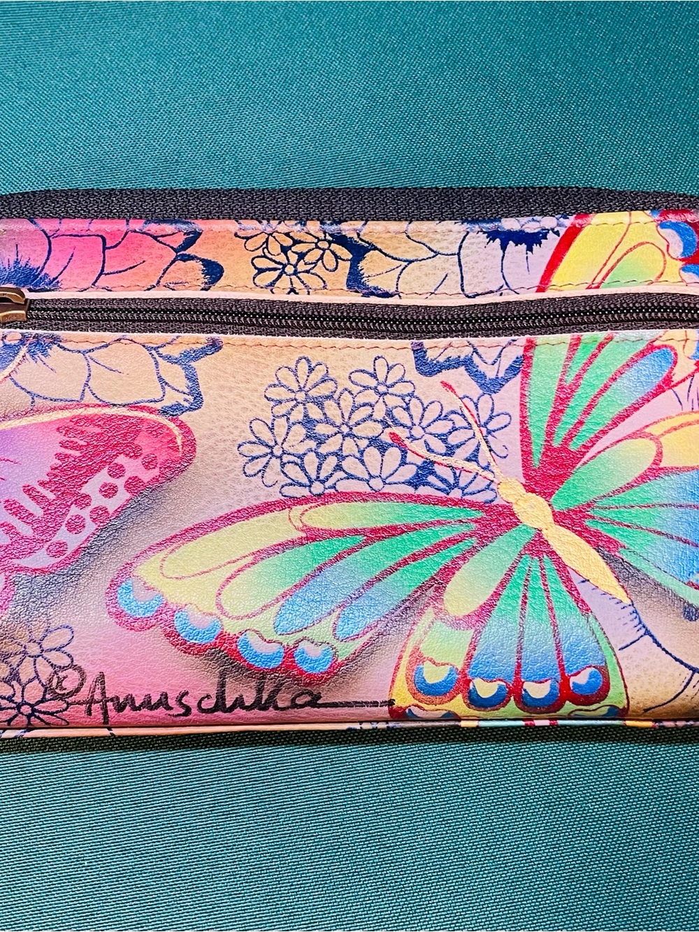 Lovely hand painted leather Anuschka wristlet
